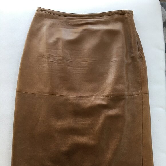 'S MAX MARA Italian Leather Pencil Skirt  Color Cognac  Size 6 - Picture 1 of 8